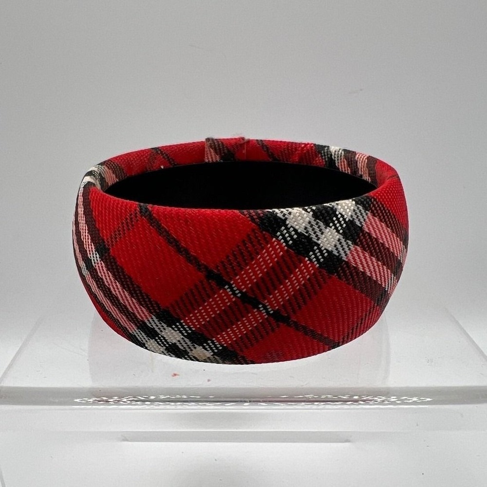 Plaid Fabric Bangle Bracelet Punk Skater Grunge‎ Red Tartan Fabric